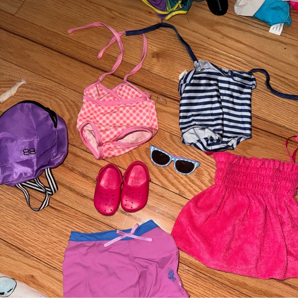 American girl, doll pull outfits, purple